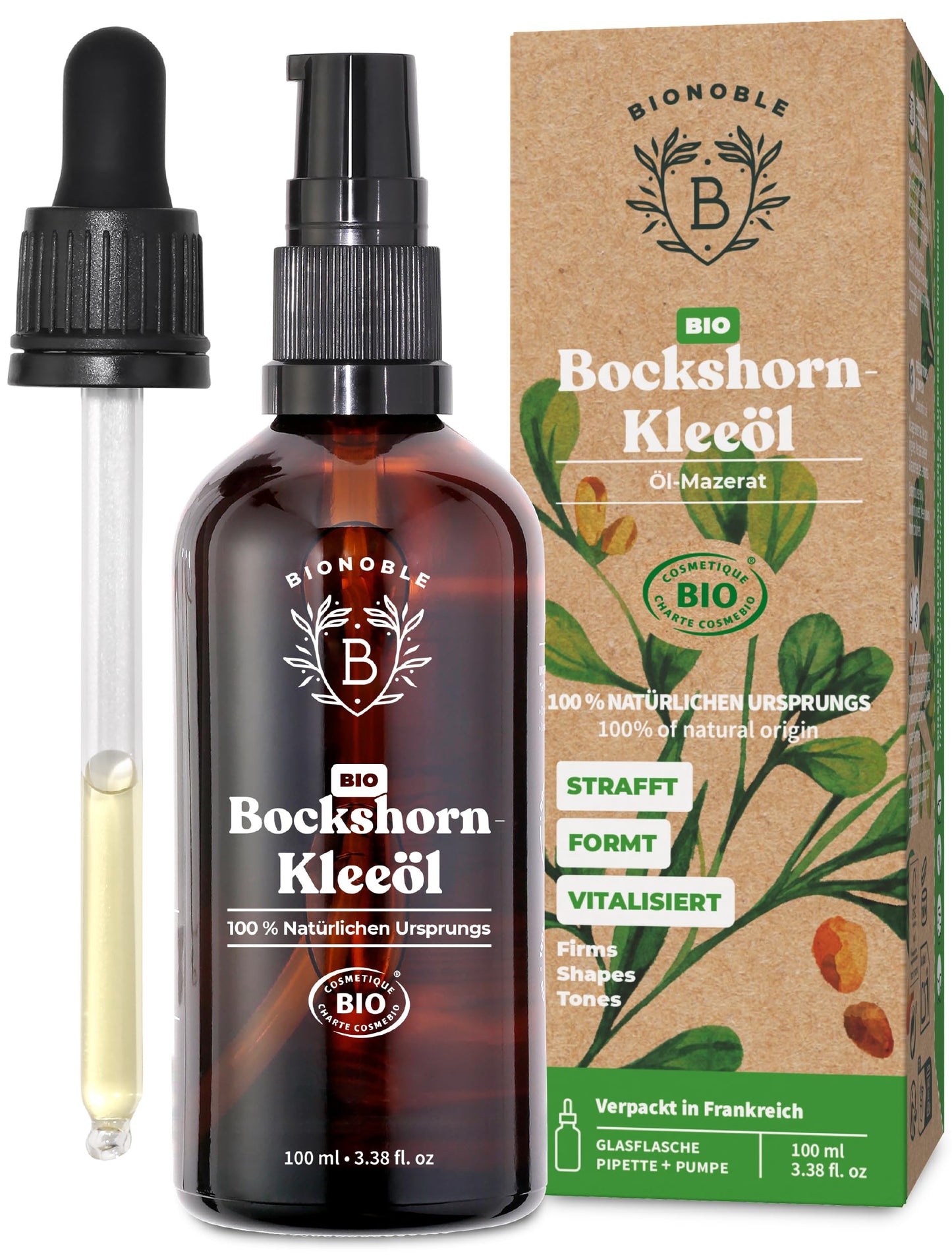 Bionoble Organic Castor Oil, 50 ml, 100% Pure, Natural and Cold Pressed, for Eyelashes, Eyebrows, Hair, Beard, Nails, Vegan and Cruelty-Free, Glass Bottle + Pipette + Pump