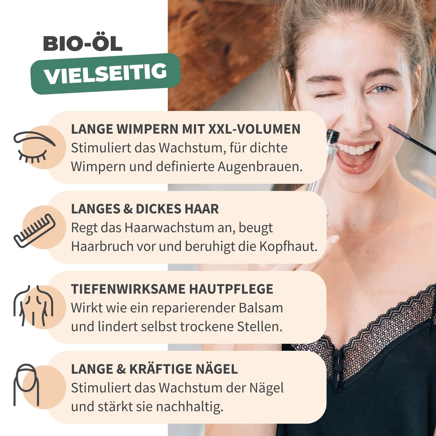 Bionoble Organic Castor Oil, 50 ml, 100% Pure, Natural and Cold Pressed, for Eyelashes, Eyebrows, Hair, Beard, Nails, Vegan and Cruelty-Free, Glass Bottle + Pipette + Pump