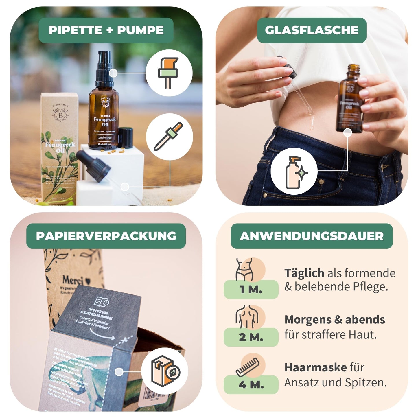 Bionoble Organic Castor Oil, 50 ml, 100% Pure, Natural and Cold Pressed, for Eyelashes, Eyebrows, Hair, Beard, Nails, Vegan and Cruelty-Free, Glass Bottle + Pipette + Pump