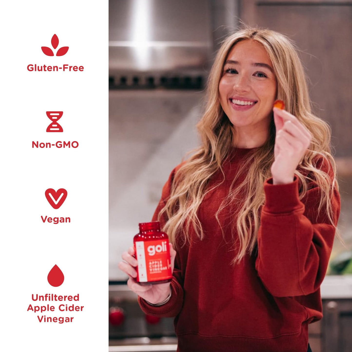 Goli Nutrition, Apple Cider Vinegar, 60 Vegan Gummies, 1000 mg Apple Cider Vinegar Per Dose, Gluten Free, Soy Free, GMO Free, Apple Cider Vinegar Flavour