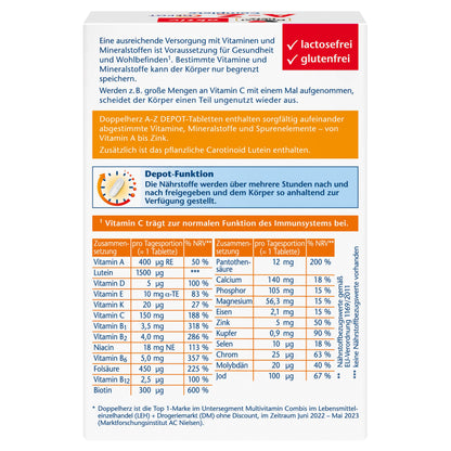 Doppelherz A-Z Complete DEPOT Long-Term Vitamins - 23 Vitamins, Minerals & Trace Elements Plus Lutein - 40 Preventive Tablets