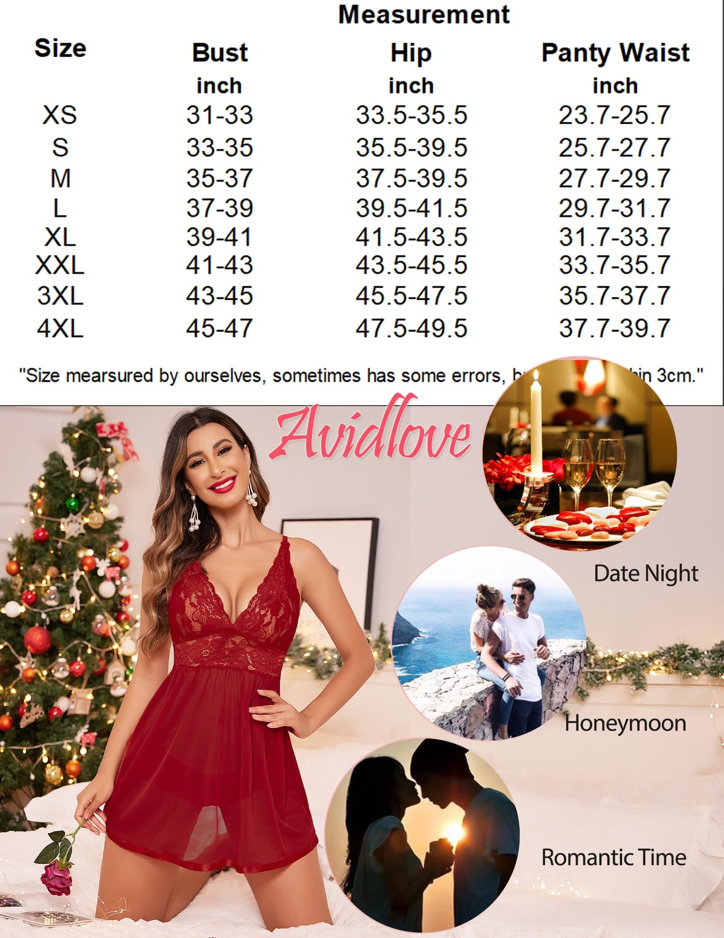 ADOME Lace Negligee V-Neck Babydoll Lingerie Open Back Sleepwear Dress Lingerie Underwear for Women with Panties