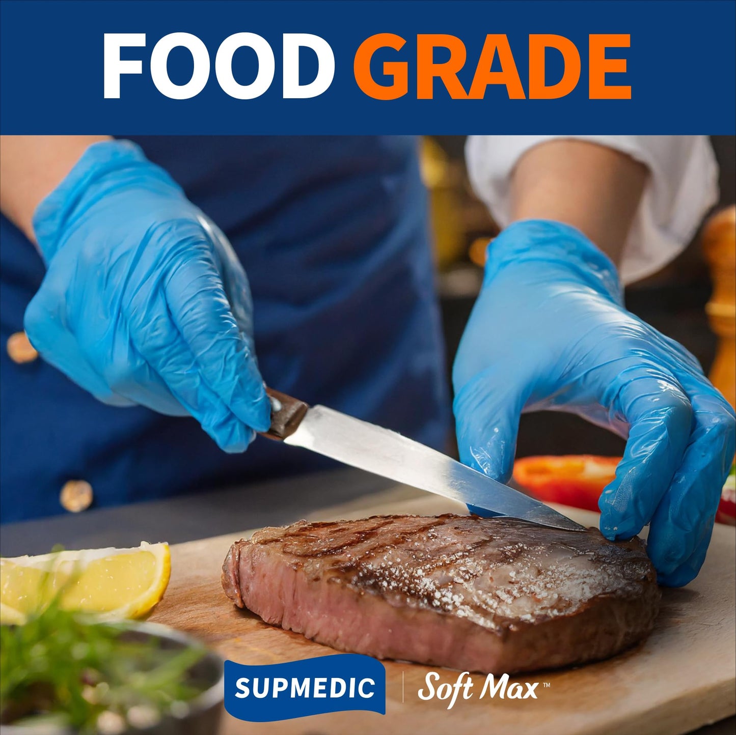 Medical Soft Max™ Nitrile Exam Gloves, 100 Count Latex-Free Powder-Free Non-Sterile Food Safe Disposable Glove, Blue