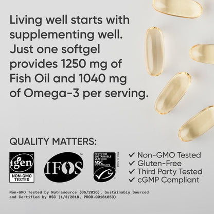 Triple Strength Omega 3 Fish Oil  Burpless Fish Oil Supplement W EPA & DHA Fatty Acids From Single-Source Wild Alaska Pollock 90 Count
