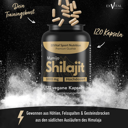 Mumijo Shilajit Capsules, High Dose 1000 mg per Daily Dose, The Original from the Himalayas, 120 Capsules, Vegan & Laboratory Tested