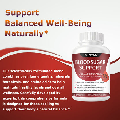 WINYEL Blood Sugar Complex Pure Premium Supplement - Supports Healthy Blood Sugar Already Within Normal Range Natural With Cinnamon, Bitter Melon, Chromium, Mulberry, Alpha Lipoic Acid, 60Capsules
