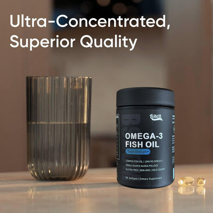 Triple Strength Omega 3 Fish Oil  Burpless Fish Oil Supplement W EPA & DHA Fatty Acids From Single-Source Wild Alaska Pollock 90 Count