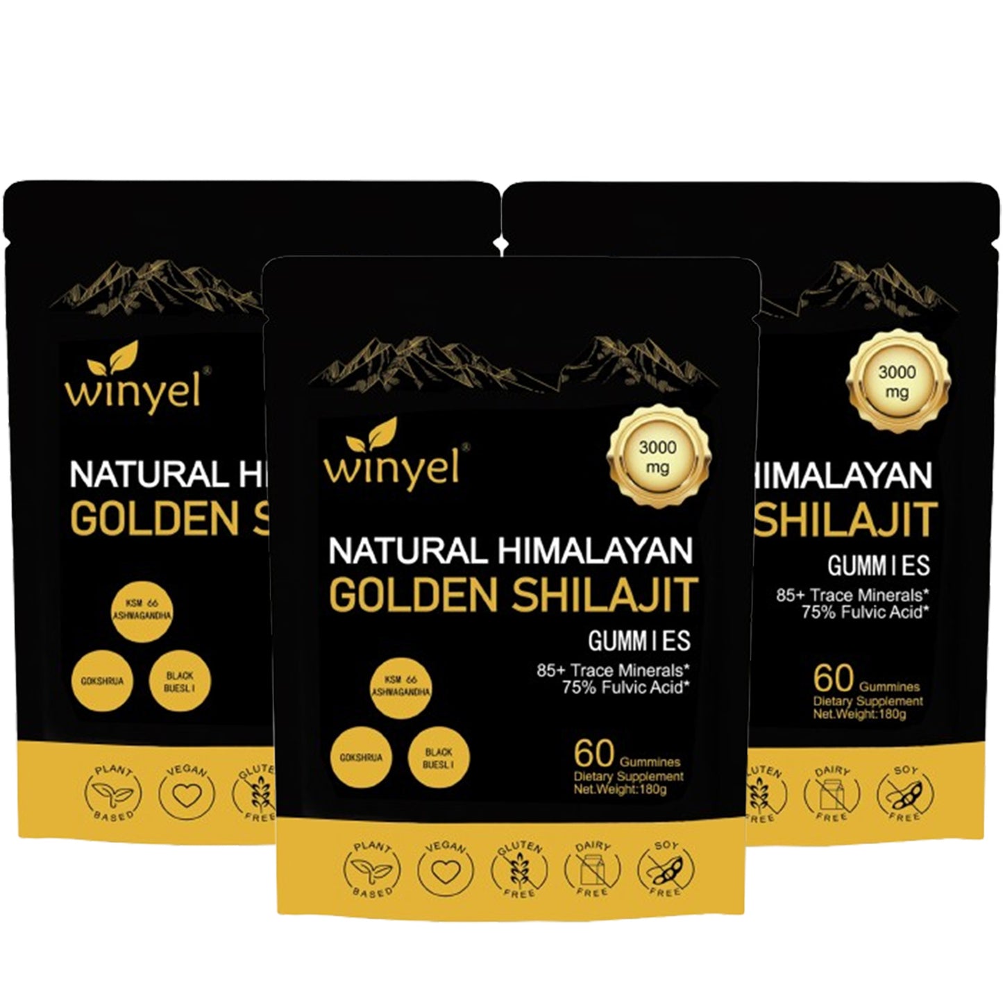 Shilajit Gummies, Himalayan Shilajit Supplements, Ashwagandha, Gokshura, 85 Trace Minerals, High Potency Gold Grade, 60 Gummies For Energy Boost, Immune Support, Non-GMO