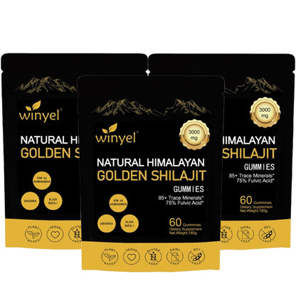 Shilajit Gummies, Himalayan Shilajit Supplements, Ashwagandha, Gokshura, 85 Trace Minerals, High Potency Gold Grade, 60 Gummies For Energy Boost, Immune Support, Non-GMO