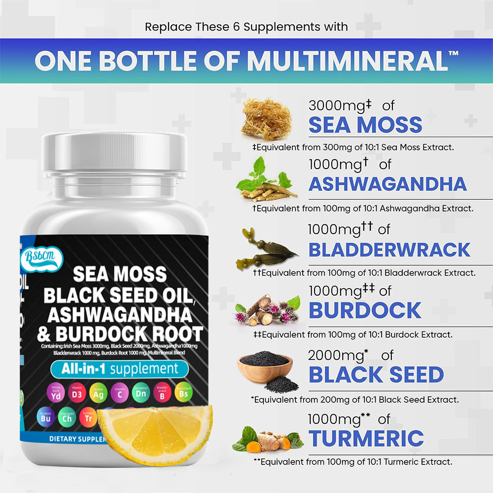 Sea Moss Fitness Burdock Multi-Mineral Vitamin Edible Supplement  Dietary, Healthcare 60 Count