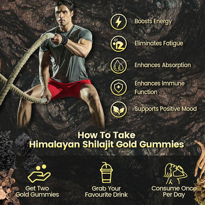 Shilajit Gummies, Himalayan Shilajit Supplements, Ashwagandha, Gokshura, 85 Trace Minerals, High Potency Gold Grade, 60 Gummies For Energy Boost, Immune Support, Non-GMO